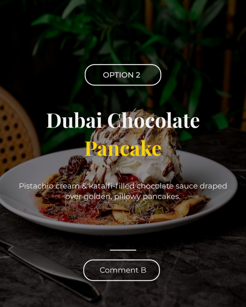 Dubai chocolate pancake Leeds pistachio kunafa dessert brunch