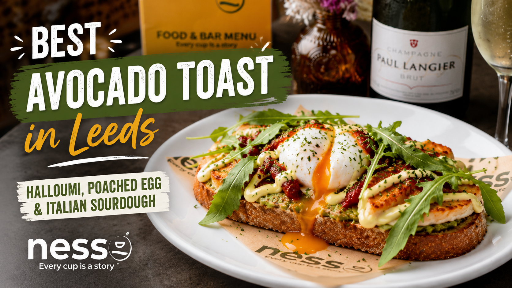 Halloumi avocado toast at Nesso Coffee Leeds with smashed avocado poached egg and Italian sourdough
