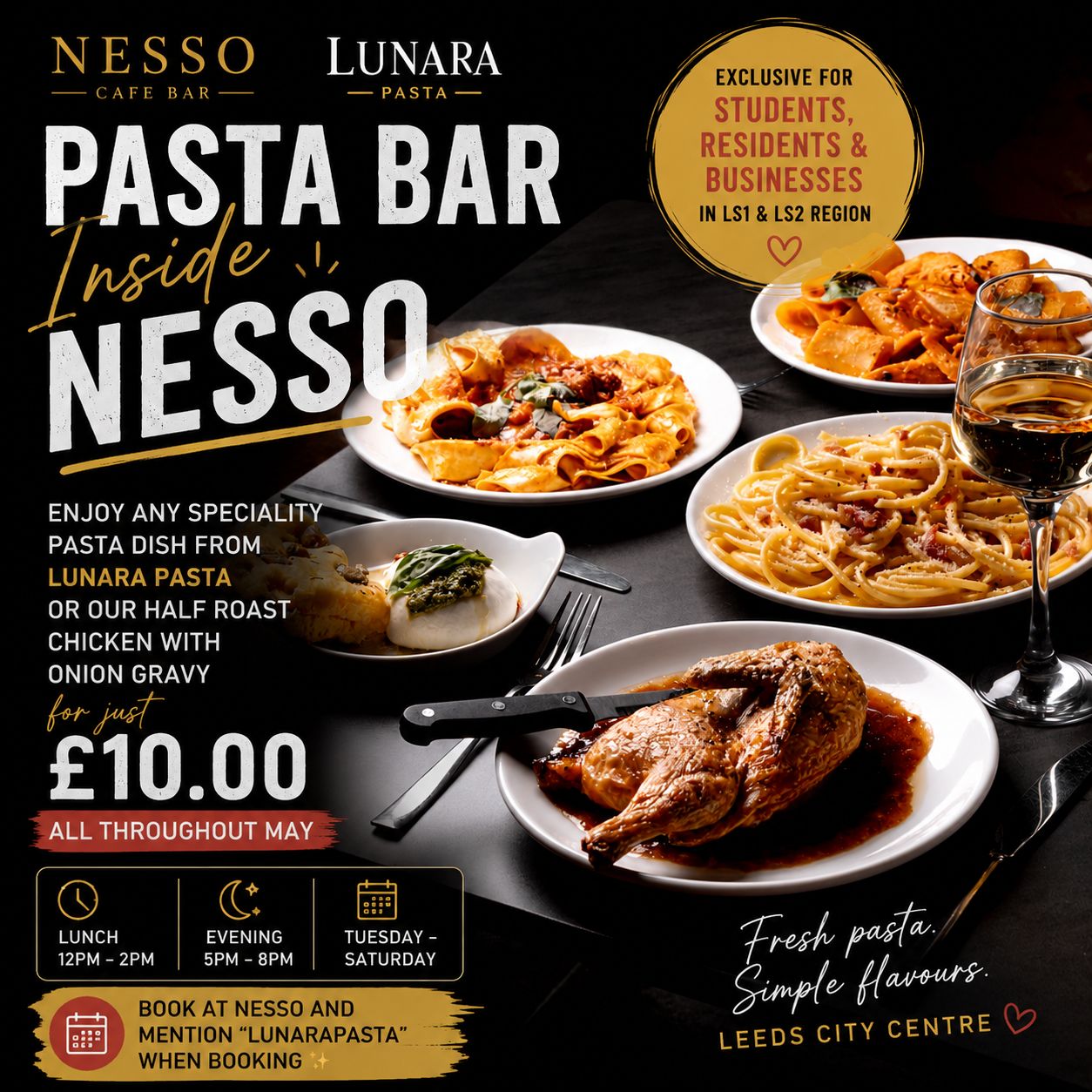 Bottomless dinner pasta and Aperol spritz at Lunara Pasta Leeds city centre