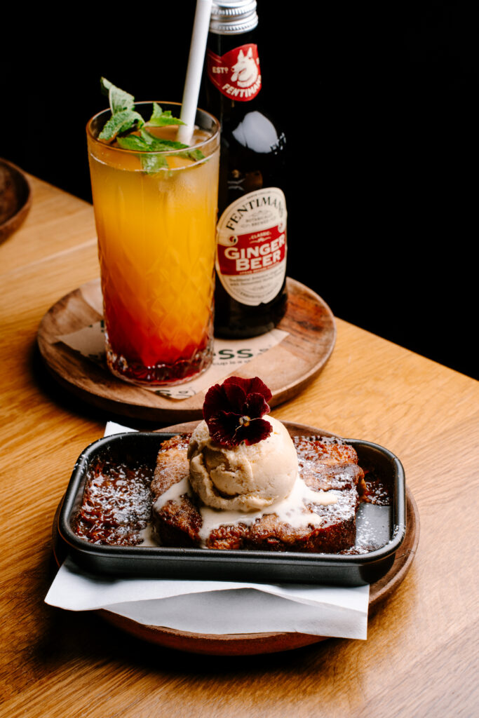 Banoffee Sticky Toffee Pudding at Nesso Leeds with warm toffee sauce and vanilla ice cream